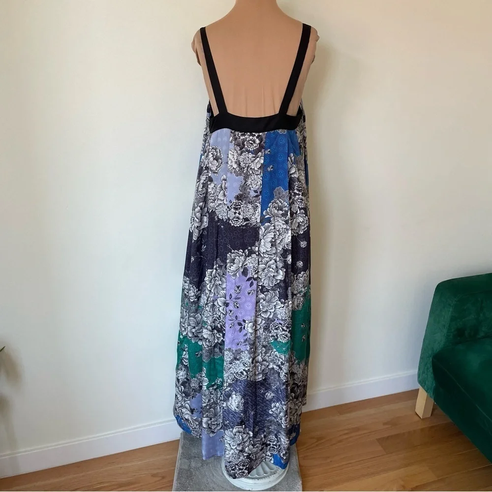 Anthropologie Atsu Black Multi Motif Floral Printed Square Neck Maxi Dress NWT M